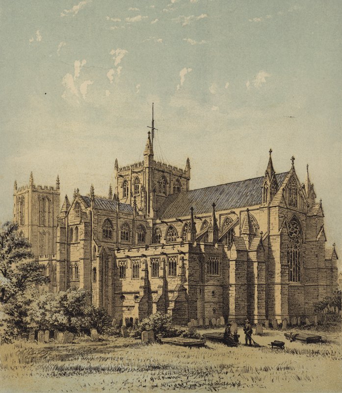 Ripon Cathedral, Yorkshire (farve litho) af Michael Hanhart