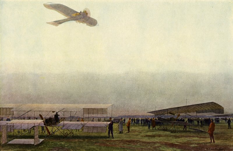 Tyske militærpiloter med deres fly (farve litho) af Michael Zeno Diemer