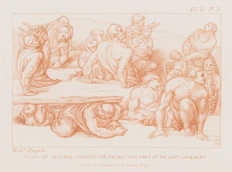 Studie af flere figurer for den nederste del af The Last Judgment (radering) af Michelangelo (after) Buonarroti