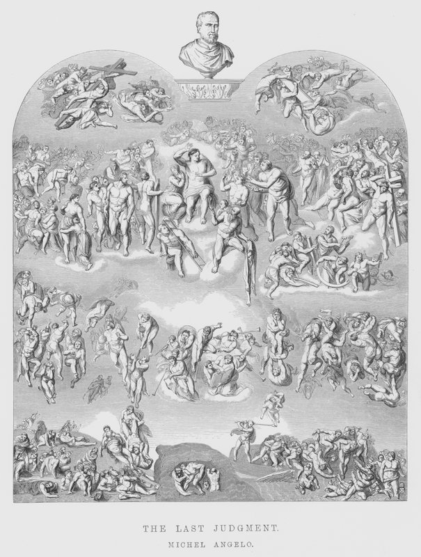 Den sidste dom (gravering) af Michelangelo (after) Buonarroti