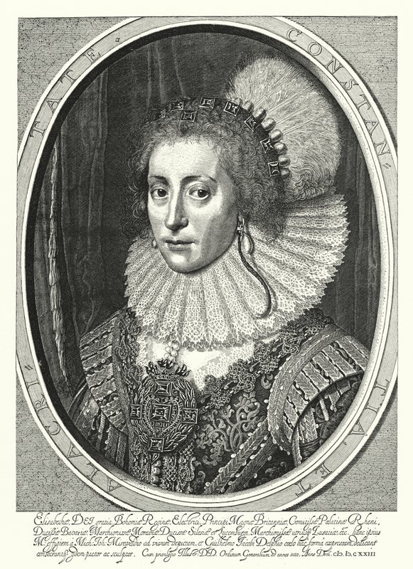 Elizabeth Stuart, dronning af Bøhmen (gravering) af Michiel Jansz. van (after) Miereveld
