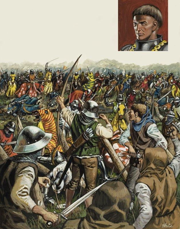 Slaget ved Agincourt, 25. oktober 1415 (gouache på papir) af Mike (20th century) White