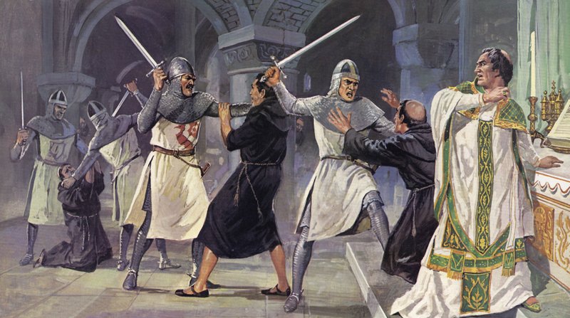 Mordet på Thomas a Becket (farvelitografi) af Mike (20th century) White