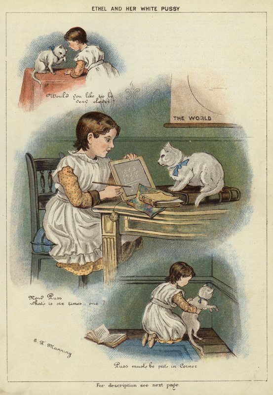 Ethel og hendes hvide kat (chromolitho) af Miss Eliza F. Manning