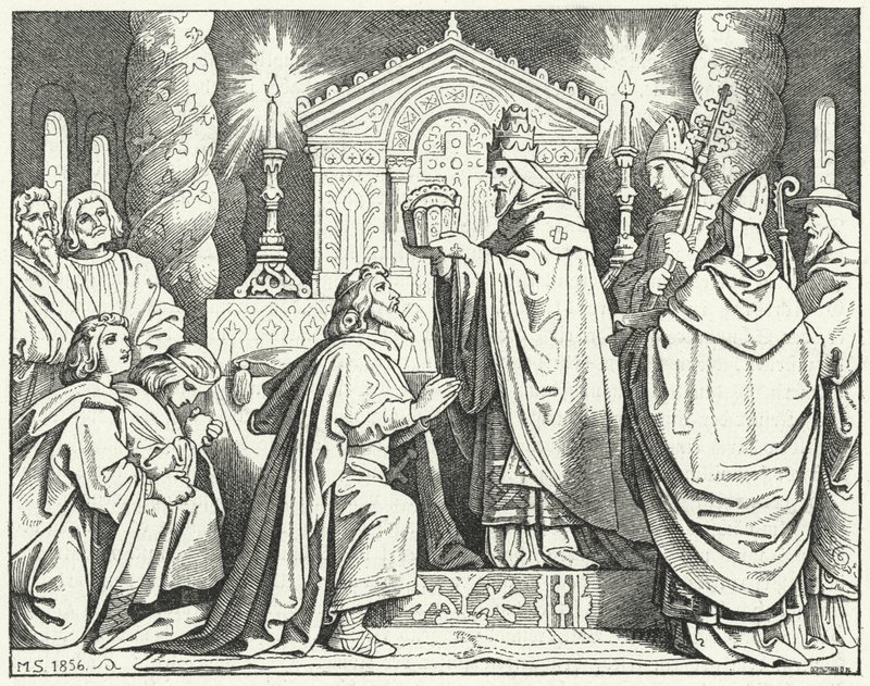Kroning af Karl den Store som hellig romersk kejser, 800 (stik) af Moritz Ludwig von Schwind