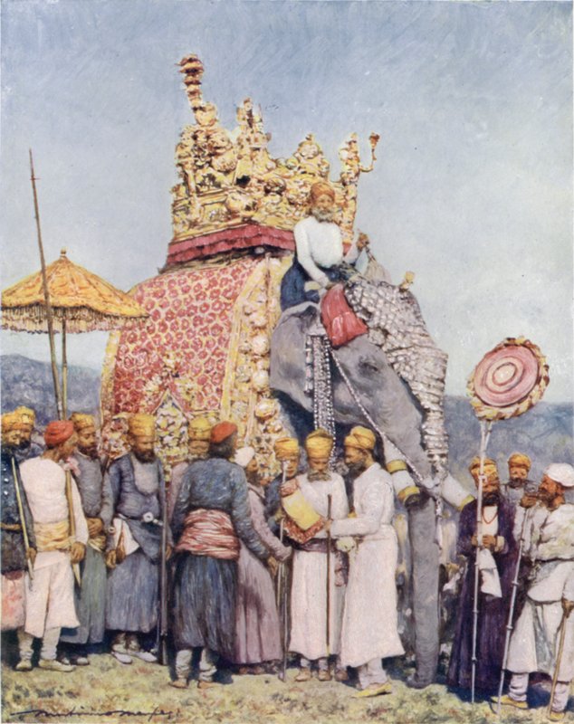 En elefant og holdere fra Bikaner af Mortimer Ludington Menpes