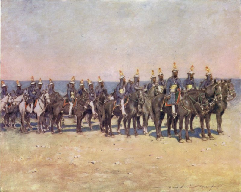 Pansrede ryttere fra Kishengarh af Mortimer Ludington Menpes