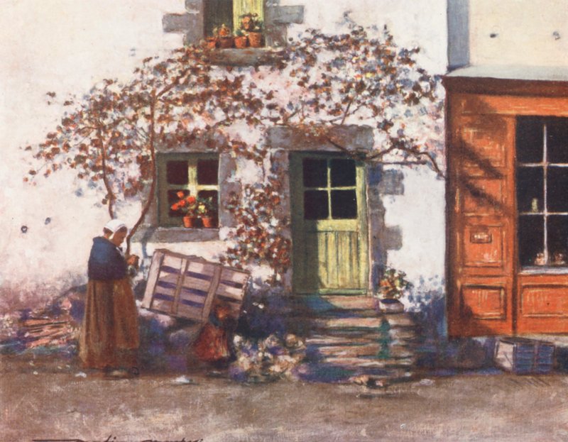 Et sommerhus i Rochefort-en-Terre (farvelitografi) af Mortimer Ludington Menpes