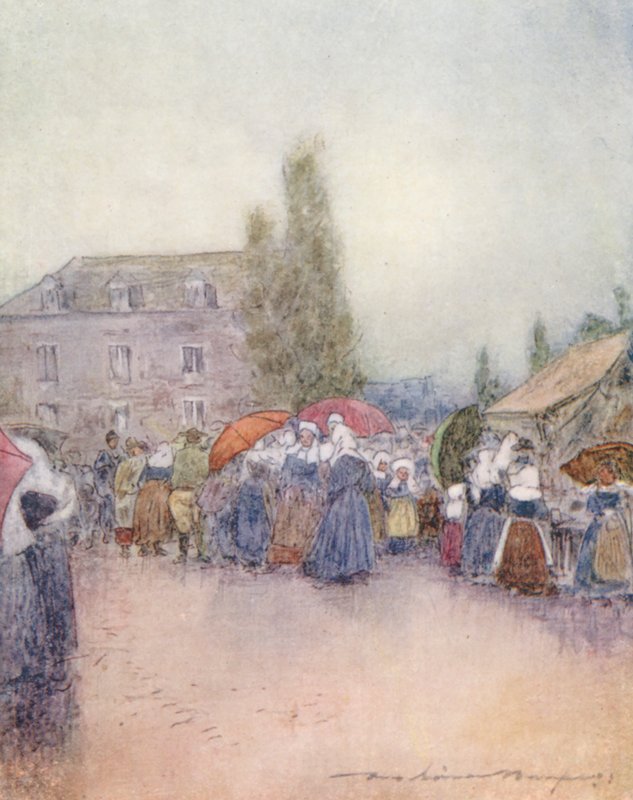 A Rainy Day at the Fair (farvelitografi) af Mortimer Ludington Menpes