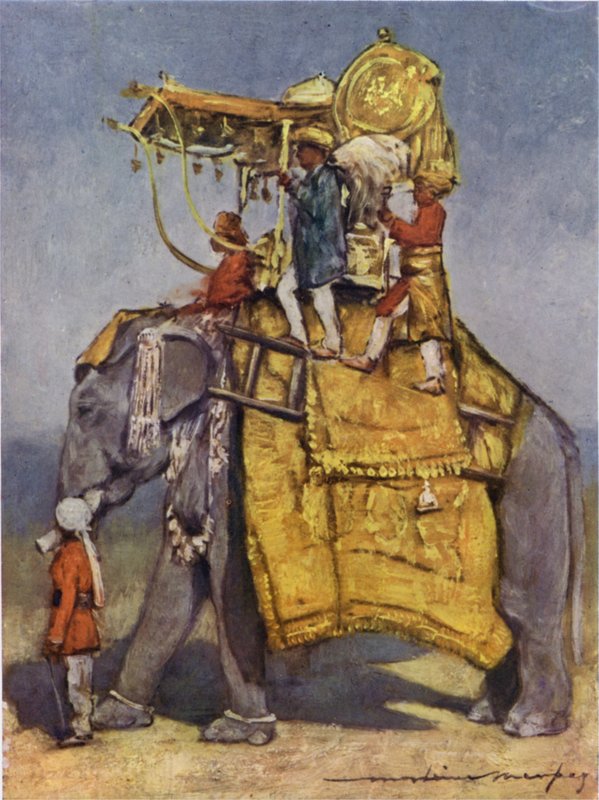 En statselefant i alle dens fælder (farve litho) af Mortimer Ludington Menpes