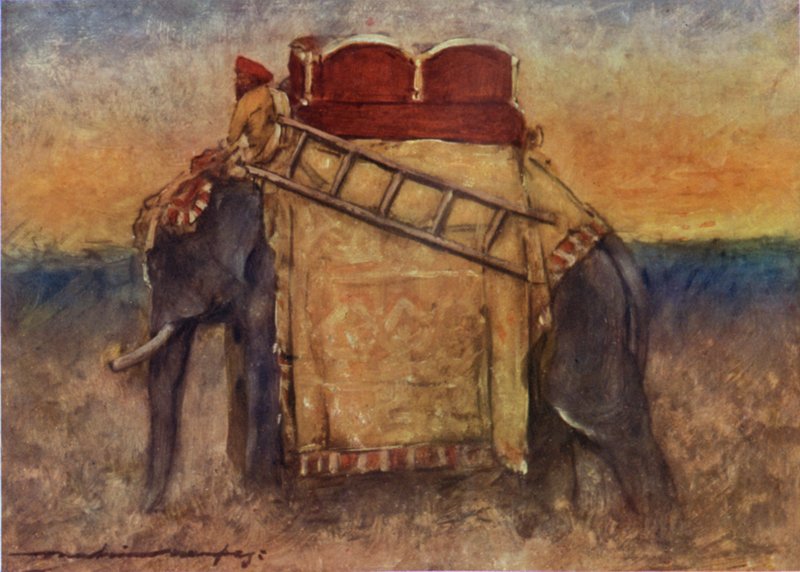 En elefant fra det centrale Indien (farve litho) af Mortimer Ludington Menpes