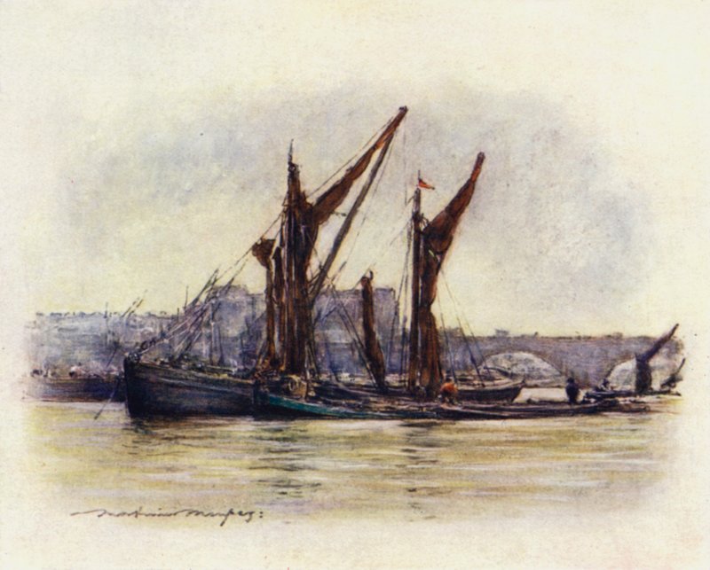 Høpramme nær Westminster Bridge af Mortimer Ludington Menpes