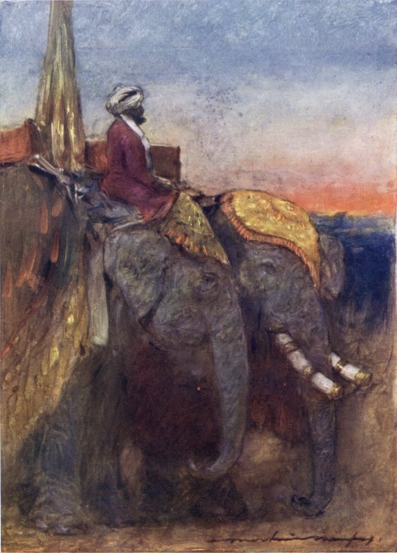 Jaipur Elephants (farve litho) af Mortimer Ludington Menpes