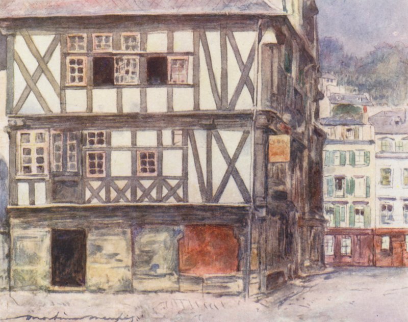 Middelalderhus i Morlaix (farvelitografi) af Mortimer Ludington Menpes
