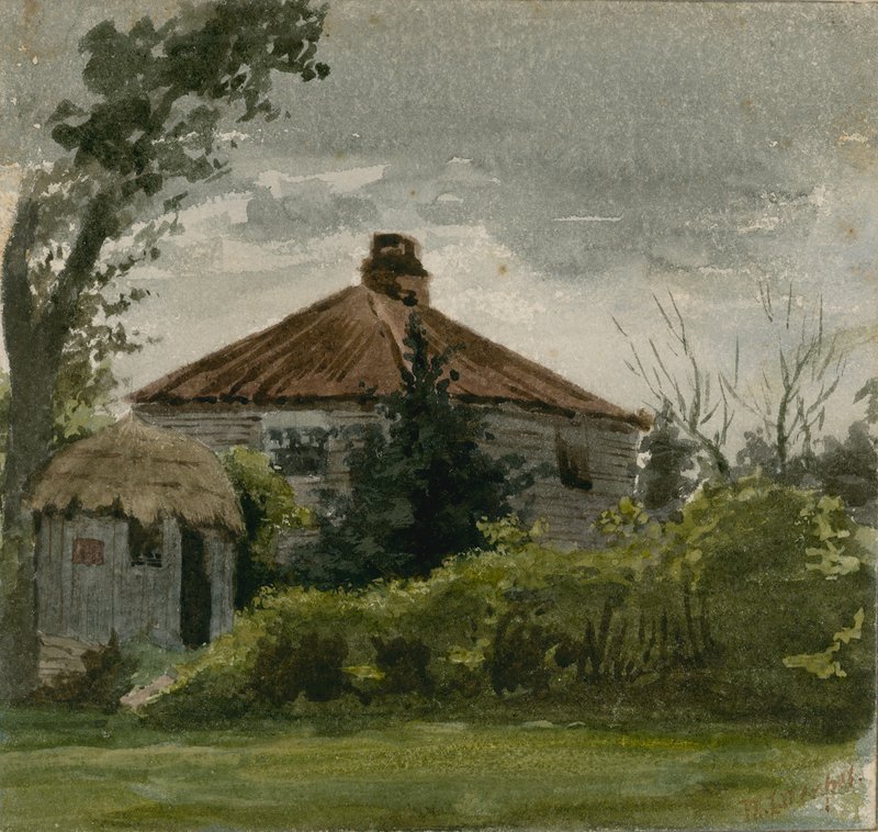 Original akvarel med titlen "House, Fulham af Mortimer Ludington Menpes