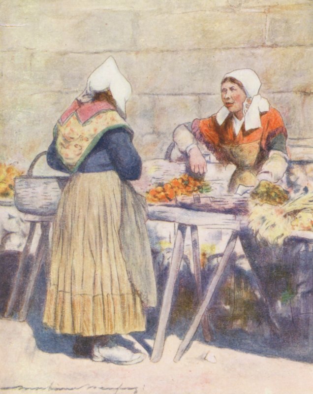 Grøntsagsmarkedet, Quimper (farvelitografi) af Mortimer Ludington Menpes