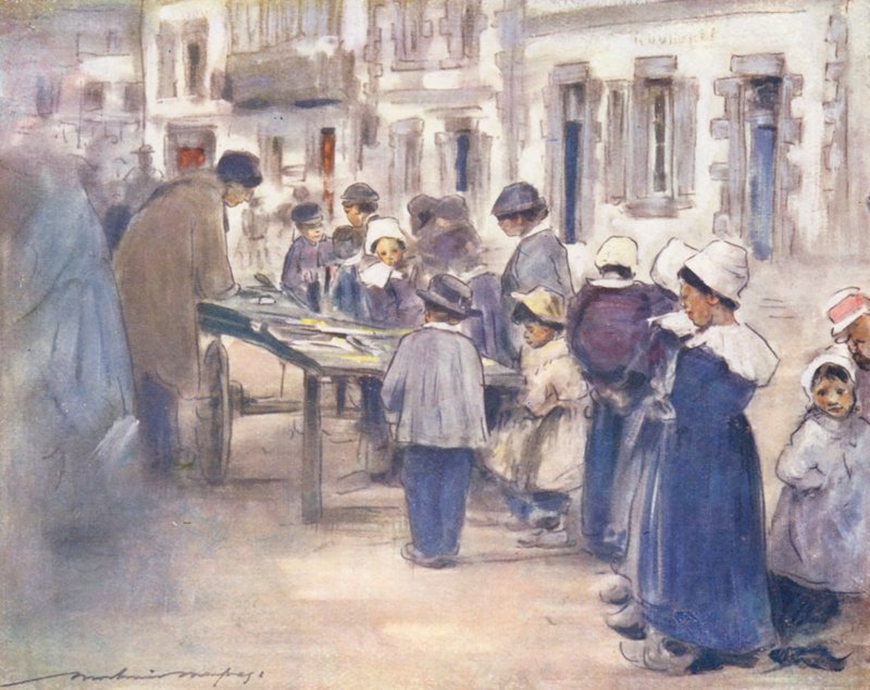 Verdens børn: Breton, markedsdag (farvelitografi) af Mortimer Ludington Menpes
