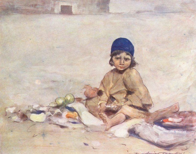 Verdens børn: Cashmere, Sitting Still (farvelitografi) af Mortimer Ludington Menpes
