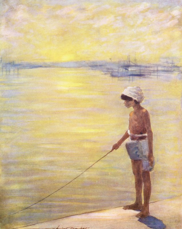 Verdens børn: Cingalesisk, fiskeri (farvelitografi) af Mortimer Ludington Menpes