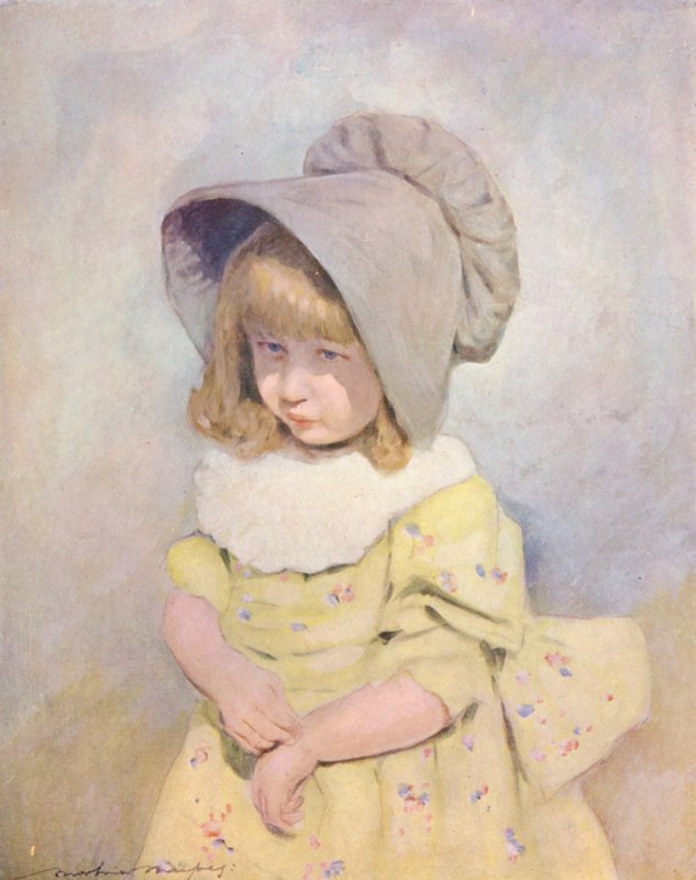 Verdens børn: Engelsk, Lilac Sunbonnet (farvelitografi) af Mortimer Ludington Menpes