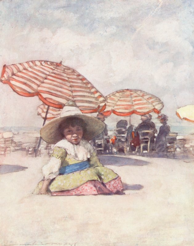 Verdens børn: Fransk, På stranden ved Trouville (farvelitografi) af Mortimer Ludington Menpes