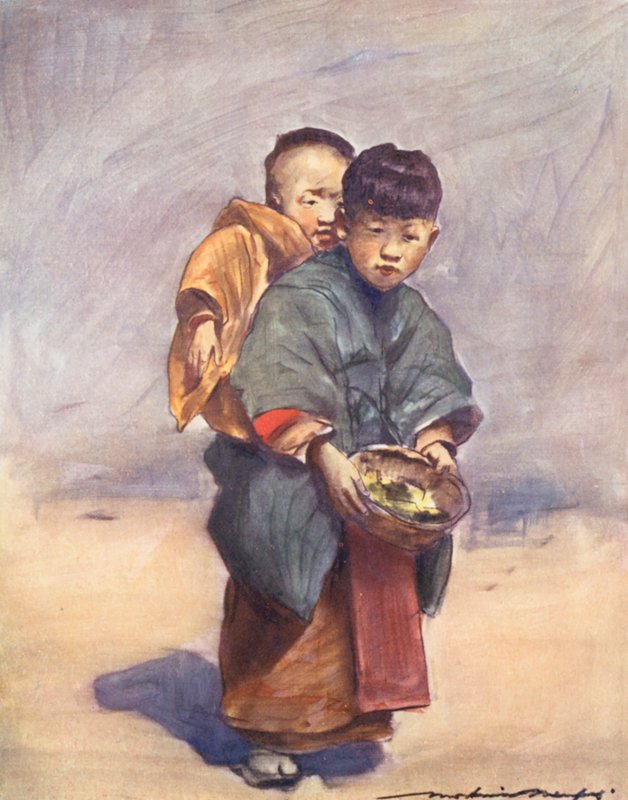 Verdens børn: Japansk, lille mor (farvelitografi) af Mortimer Ludington Menpes