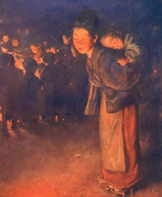 Verdens børn: Japansk, refleksioner (farvelitografi) af Mortimer Ludington Menpes