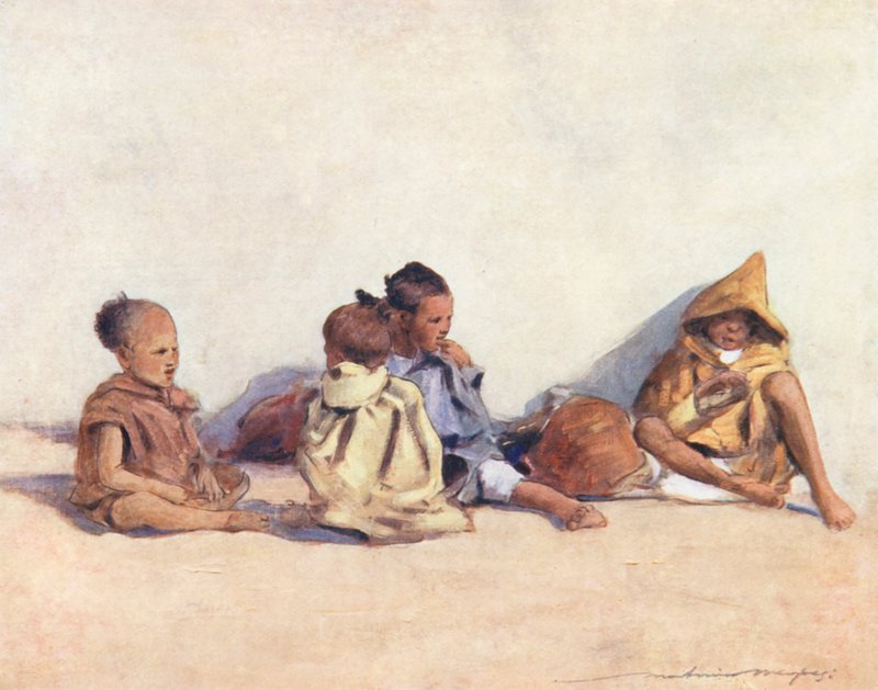 Verdens børn: Moorish, At Play (farvelitografi) af Mortimer Ludington Menpes