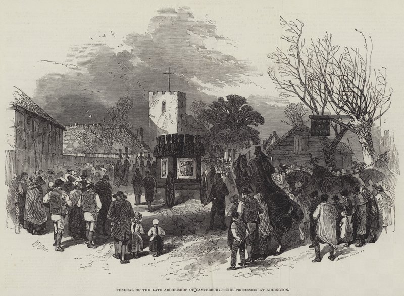 Begravelse af den afdøde ærkebiskop af Canterbury, processionen i Addington af Myles Birket Foster