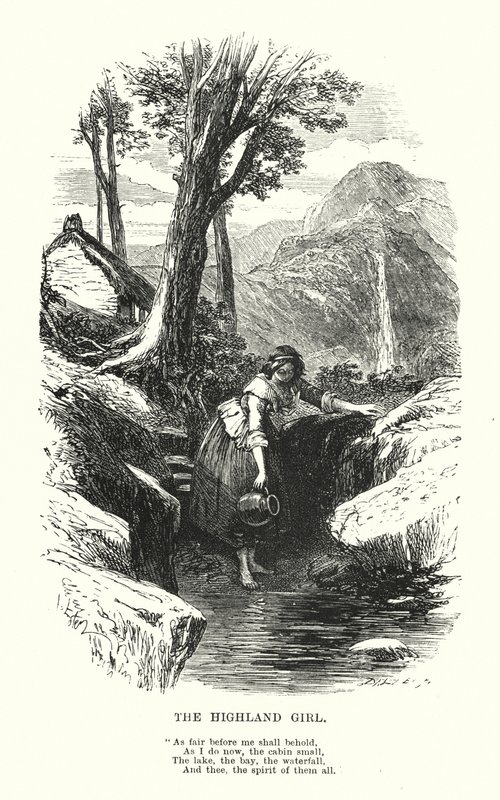 William Wordsworth: The Highland Girl (gravering) af Myles Birket (after) Foster