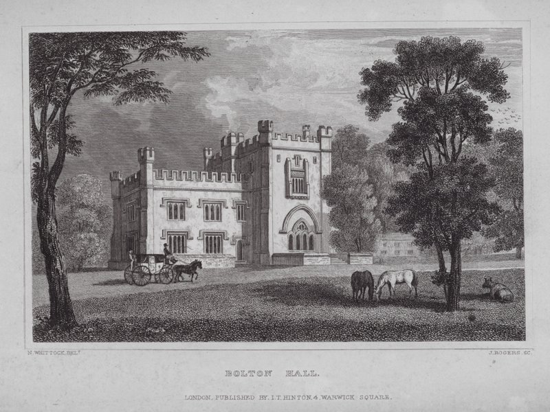 Bolton Hall (gravering) af Nathaniel (after) Whittock