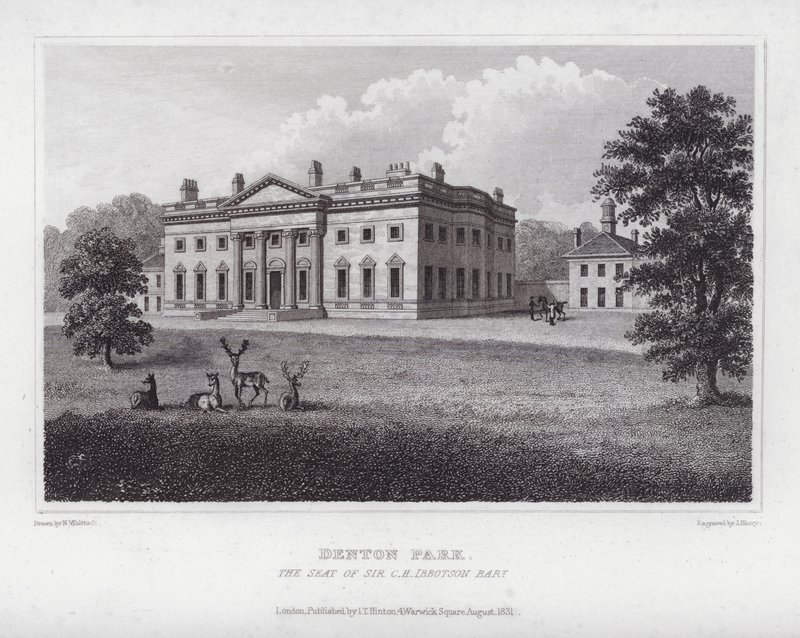 Denton Park, sæde for Sir CH Ibbotson (gravering) af Nathaniel (after) Whittock