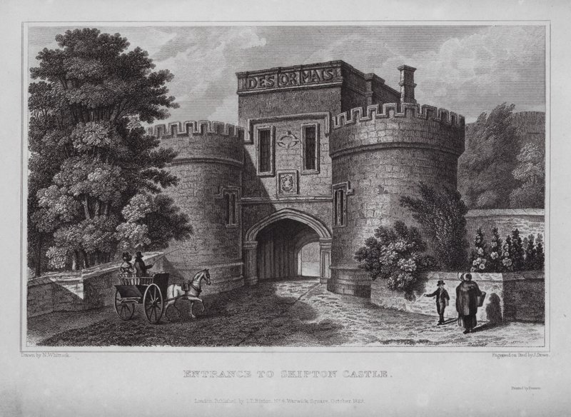 Indgang til Skipton Castle (gravering) af Nathaniel (after) Whittock