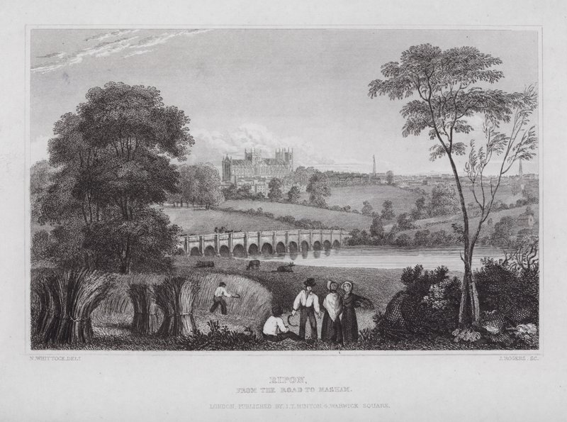 Ripon, fra vejen til Masham (gravering) af Nathaniel (after) Whittock