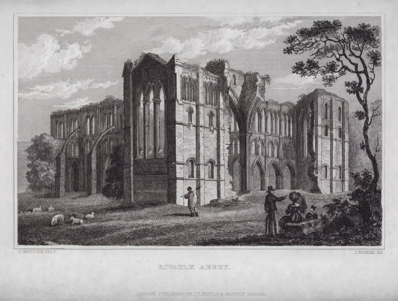 Rievaulx Abbey (gravering) af Nathaniel (after) Whittock