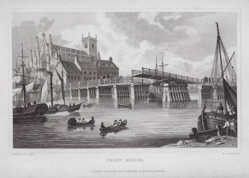 Selby Bridge (gravering) af Nathaniel (after) Whittock