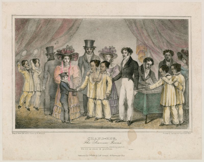 Chang-Eng, de siamesiske tvillinger, 1829 af Nathaniel Whittock