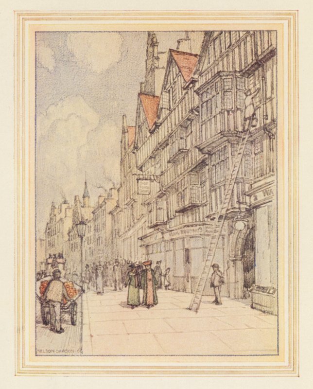 Staple Inn (farvelitografi) af Nelson Dawson