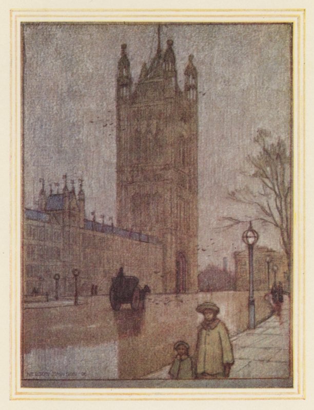 Victoria Tower, House of Lords (farvelitografi) af Nelson Dawson