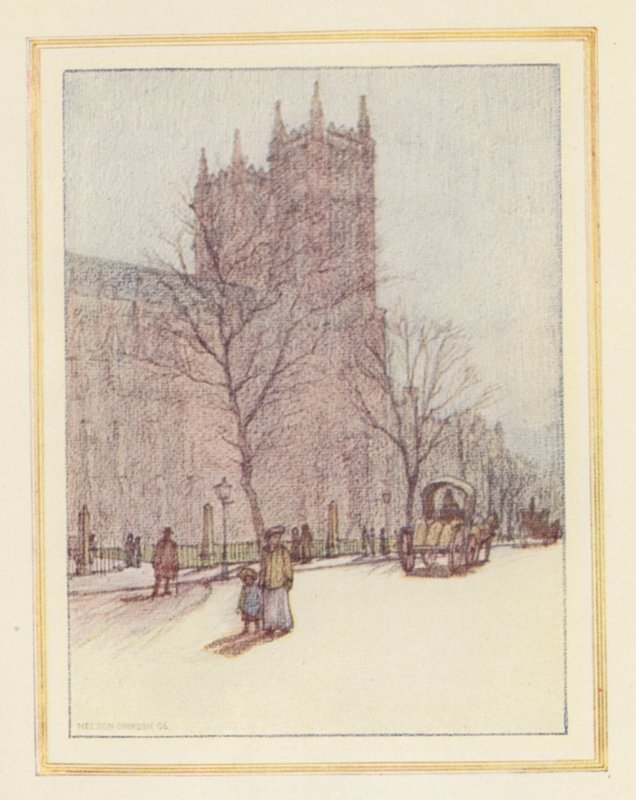 Westminster Abbey (farvelitografi) af Nelson Dawson