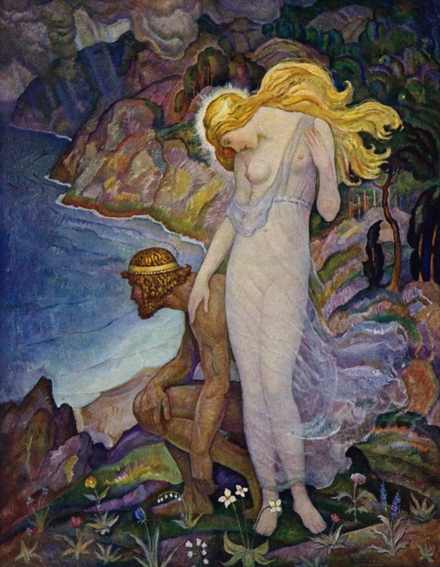 Odysseen: Odysseus og Calypso af Newell Convers Wyeth