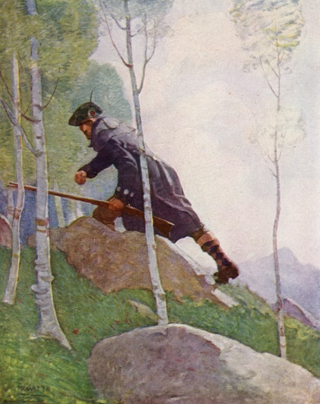 Illustration til Kidnapped af Robert Louis Stevenson (farve litho) af Newell Convers (after) Wyeth