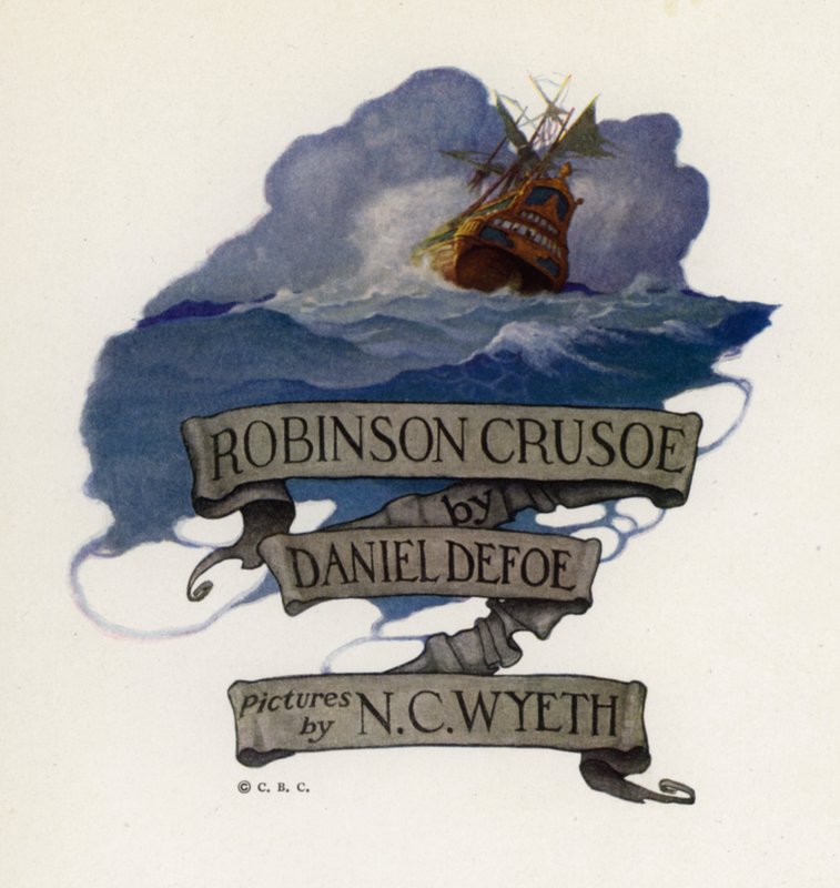 Illustration til Robinson Crusoe (farve litho) af Newell Convers (after) Wyeth