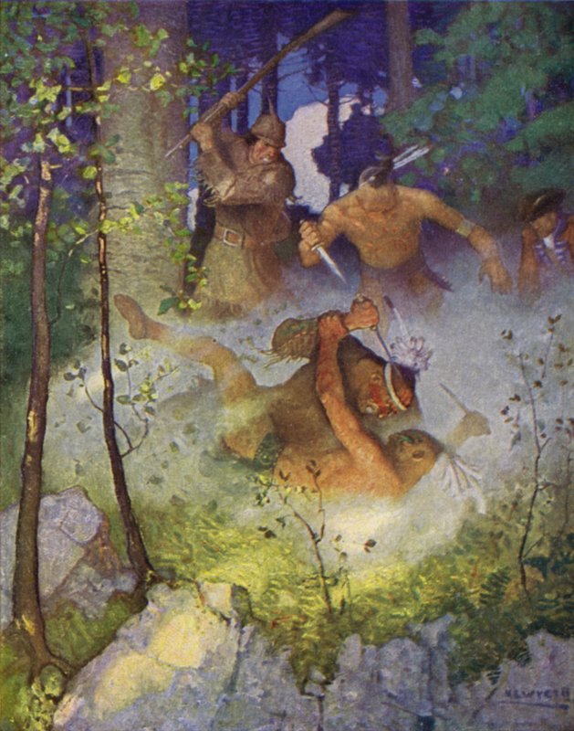 Illustration til The Last of the Mohicans (farve litho) af Newell Convers (after) Wyeth