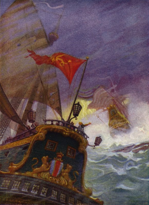 Illustration til Westward Ho! af Charles Kingsley (farve litho) af Newell Convers (after) Wyeth
