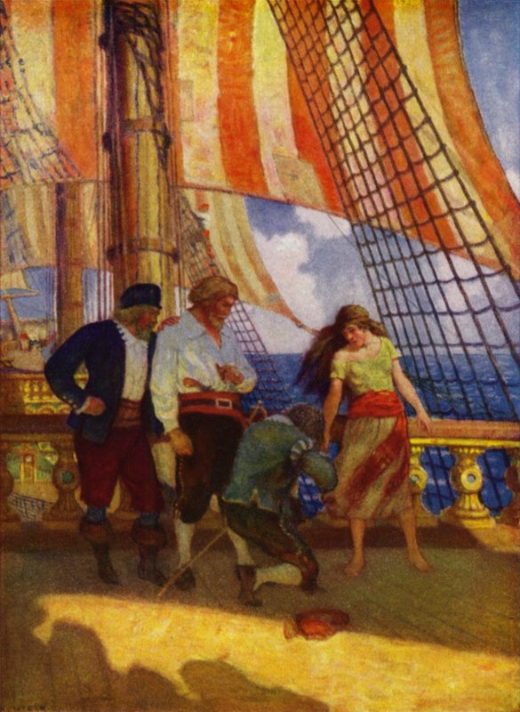 Illustration til Westward Ho! af Charles Kingsley (farve litho) af Newell Convers (after) Wyeth
