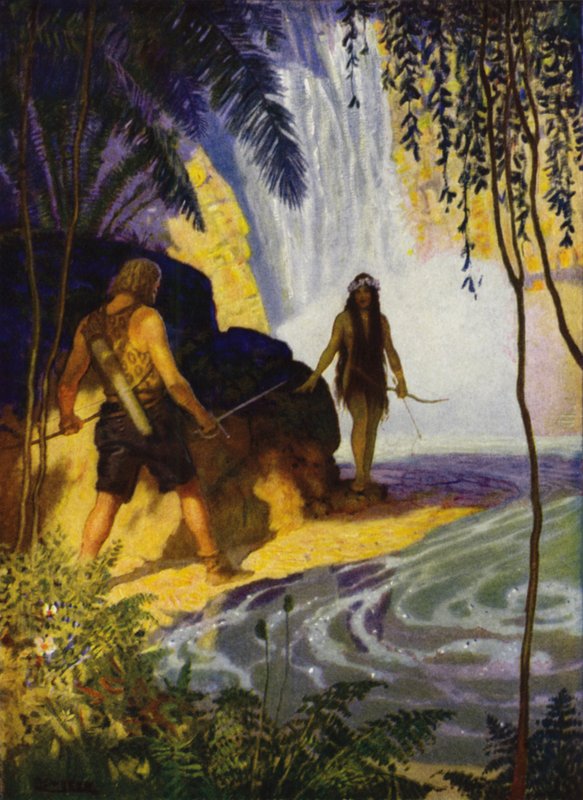 Illustration til Westward Ho! af Charles Kingsley (farve litho) af Newell Convers (after) Wyeth