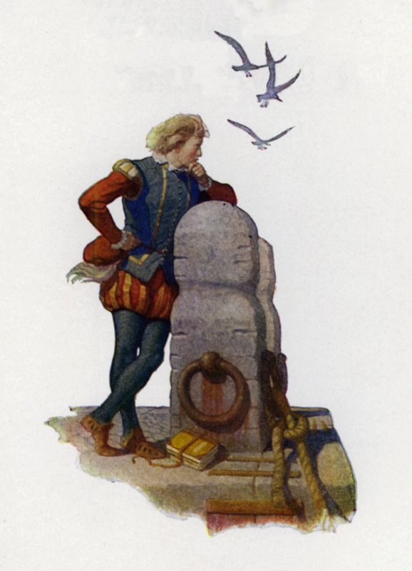 Titelsideillustration til Westward Ho! af Charles Kingsley (farve litho) af Newell Convers (after) Wyeth