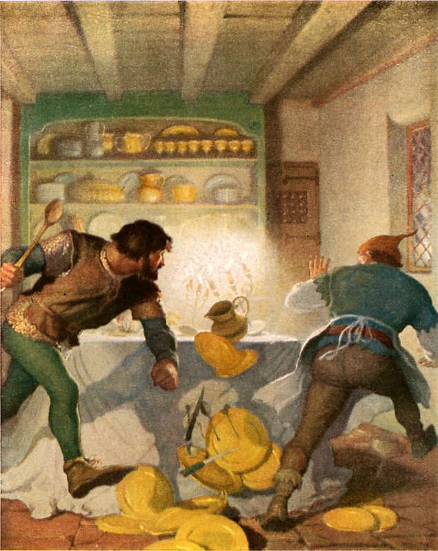 Lille John slås med kokken i sheriffens hus af Newell Convers Wyeth