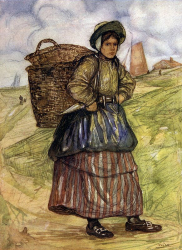 A Fisherwoman of Zandvoort (farve litho) af Nico Jungman